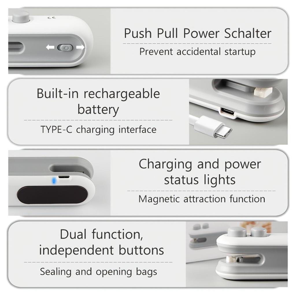 Charging Small Household Sealer, Portable Mini Sealer, Hand Press Plastic Sealer, Plastic Bag Sealer, with Built-in Magnetic Suction Function