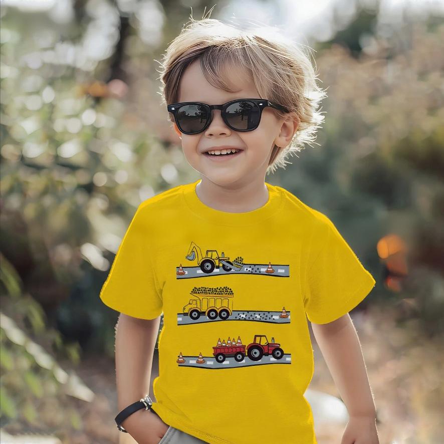 Summer Round Neck Vehicle Themed 3D Printed Top Fashionable Casual Short Sleeved Children's Boy T-shirts