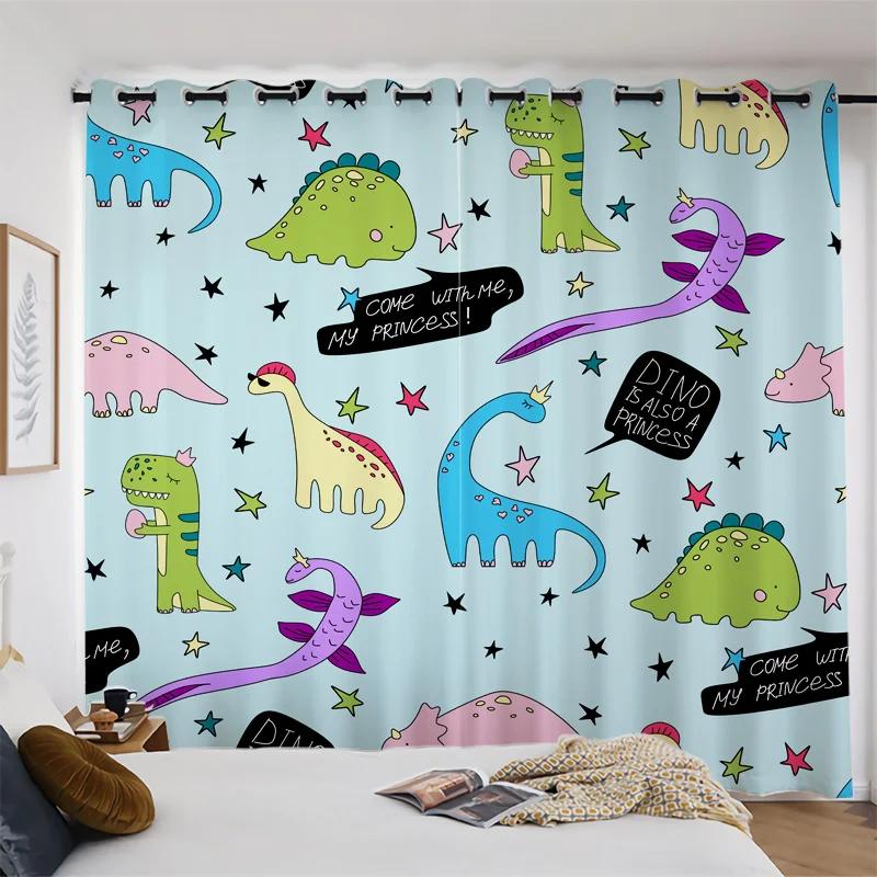 Cute Cartoon Dinosaur New High Shading Window Curtain Bedroom Children's Room Partition Decoration Thick Blackout Curtain 2Pcs