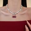 Pendant Cherry Necklace Heart Crystal Ear Studs Exquisite Cherry Jewelry Set  Gift
