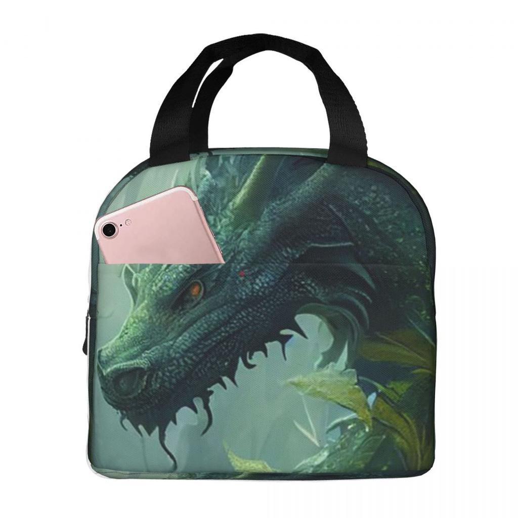 Green Dragon In The Forest Insulated Lunch Bag for Women Children Leakproof Food Boxes Thermal Lunch Box Tote