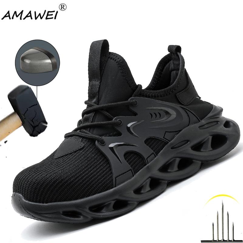 Men Indestructible Steel Toe Shoes  Fashion Non-slip Roofing Shoes Anti Piercing Safety Work Shoe Black Protective Boots