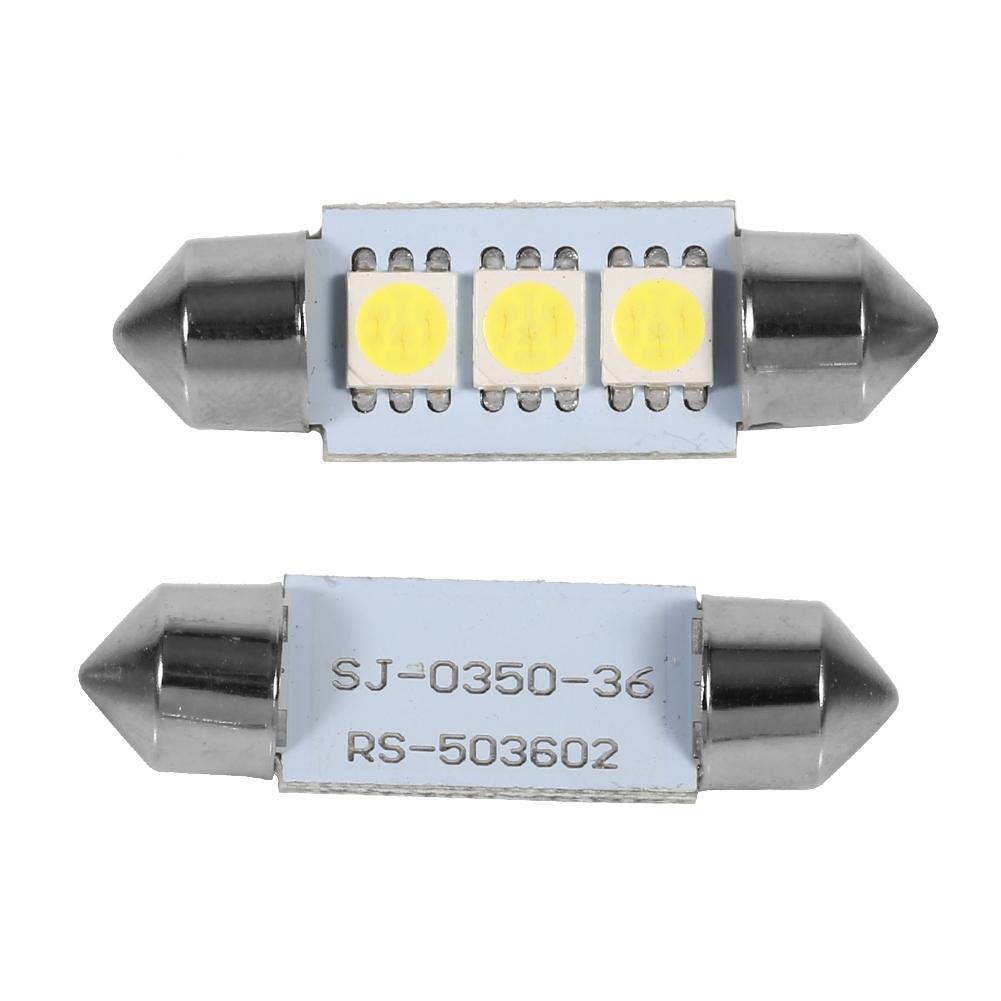 10PCS 36MM 12V 3 SMD 5050 LED Festoon Dome Car Light Bulbs Interior Lamp White