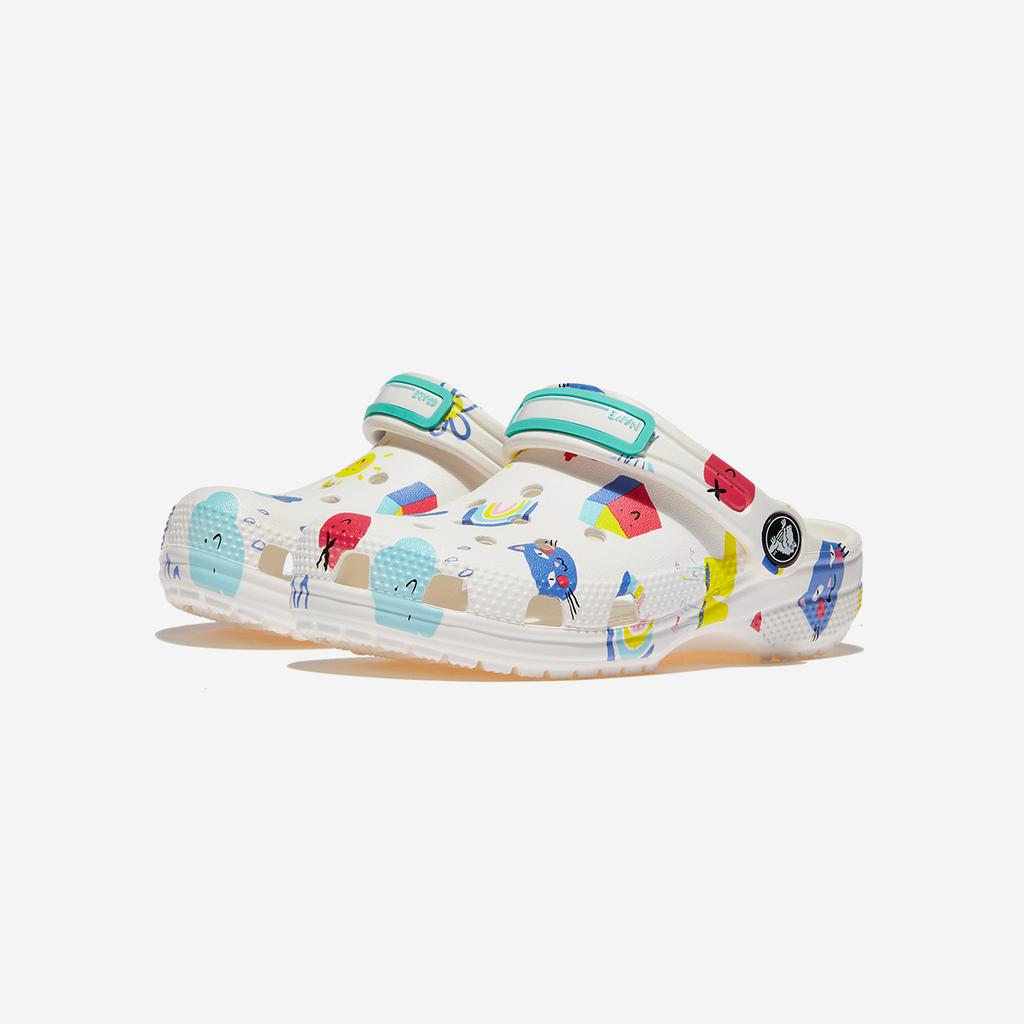 Crocs Classic Doodle Print Clogs Kids, CRS210356, 1010107511, Popular Korean Shoes