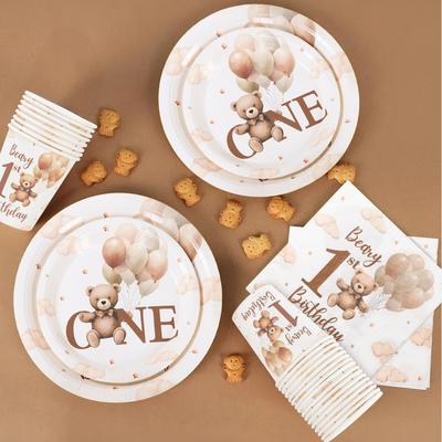 Little Bear Balloon Disposable Tableware Happy 1st Birthday Party Decorations Kids Favors Gifts Bear Theme Paper Dinnerware Set