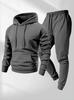 250g Men's Trendy Sports Hoodie & Sweatpants Set - Plain Color