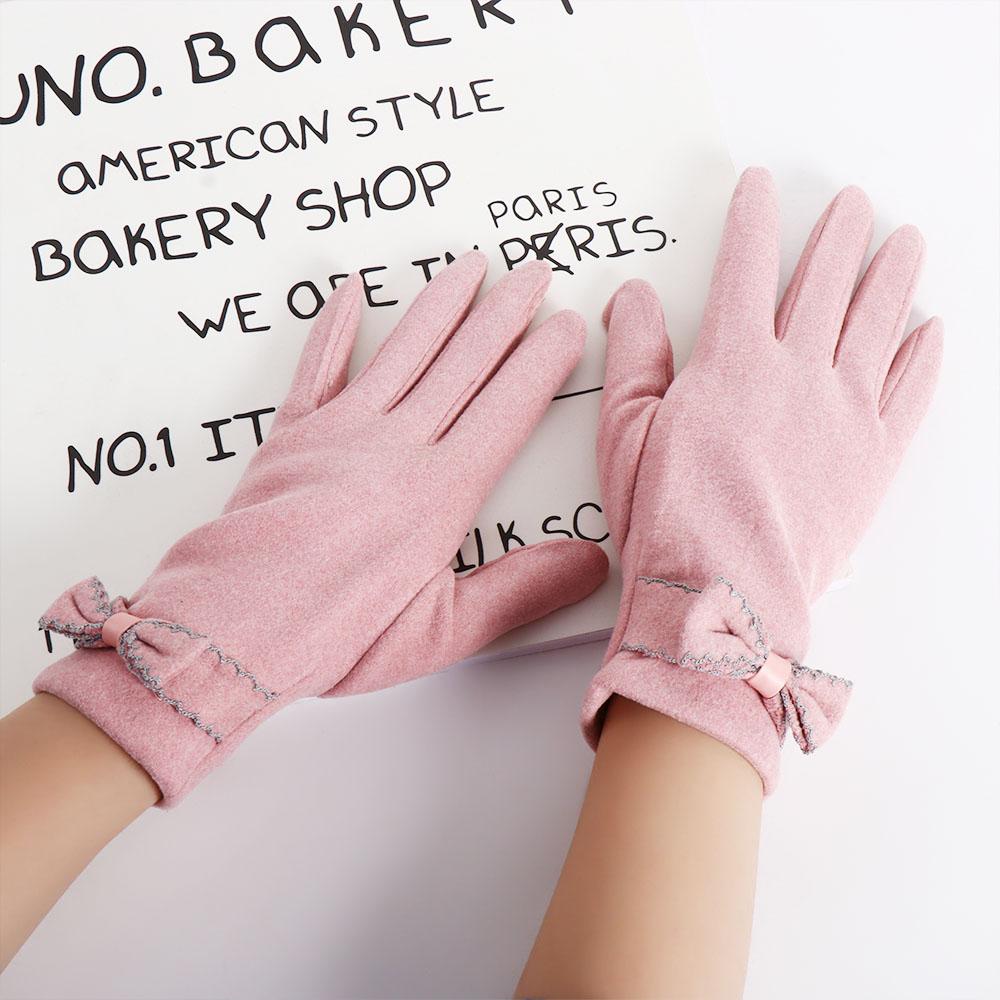 Full Finger Bow Solid Color  Gloves Korean Style Mittens German Fleece Women's Gloves