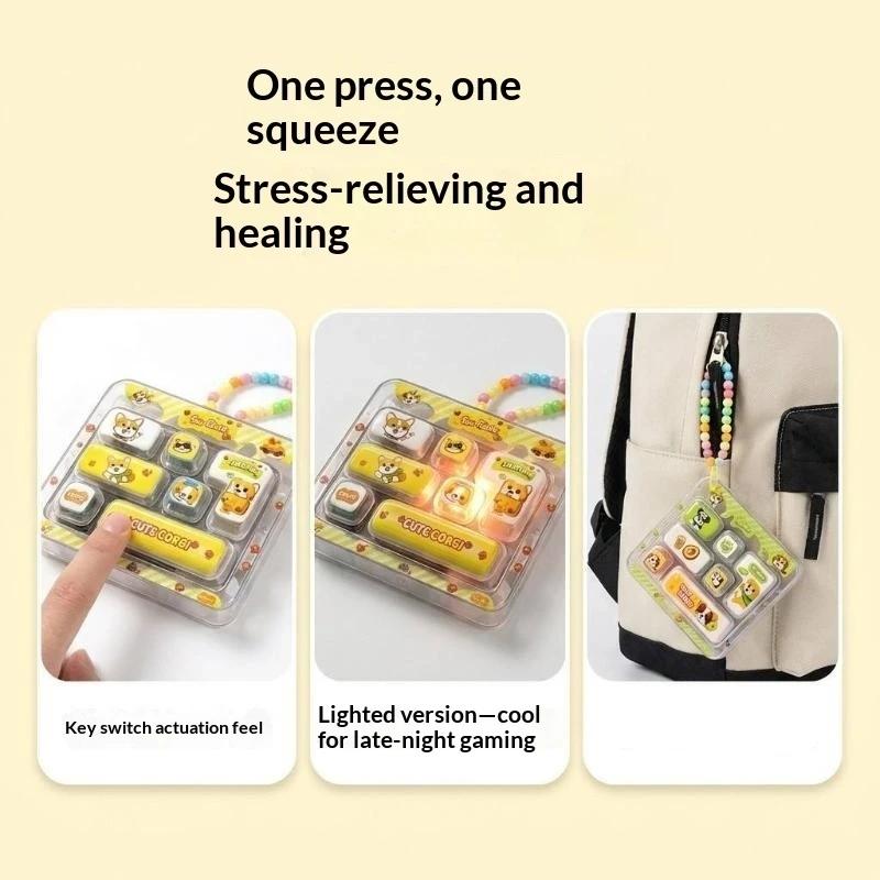 7 Grid Keycap Clicker Anti Stress Fidget Keyboard Keychain Decompression Button Hand Relax Party Favor Gift