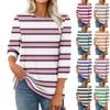 Kadın Modası Günlük Yuvarlak Yaka 3/4 Kollu Gevşek Baskılı Tişört Bayan Üst