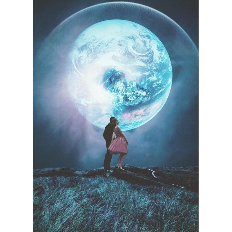Vinatge Space Collage Night Sky Posters Canvas Painting Galaxy Moon Surrealism Wall Picture for Living Room Decoration At Home