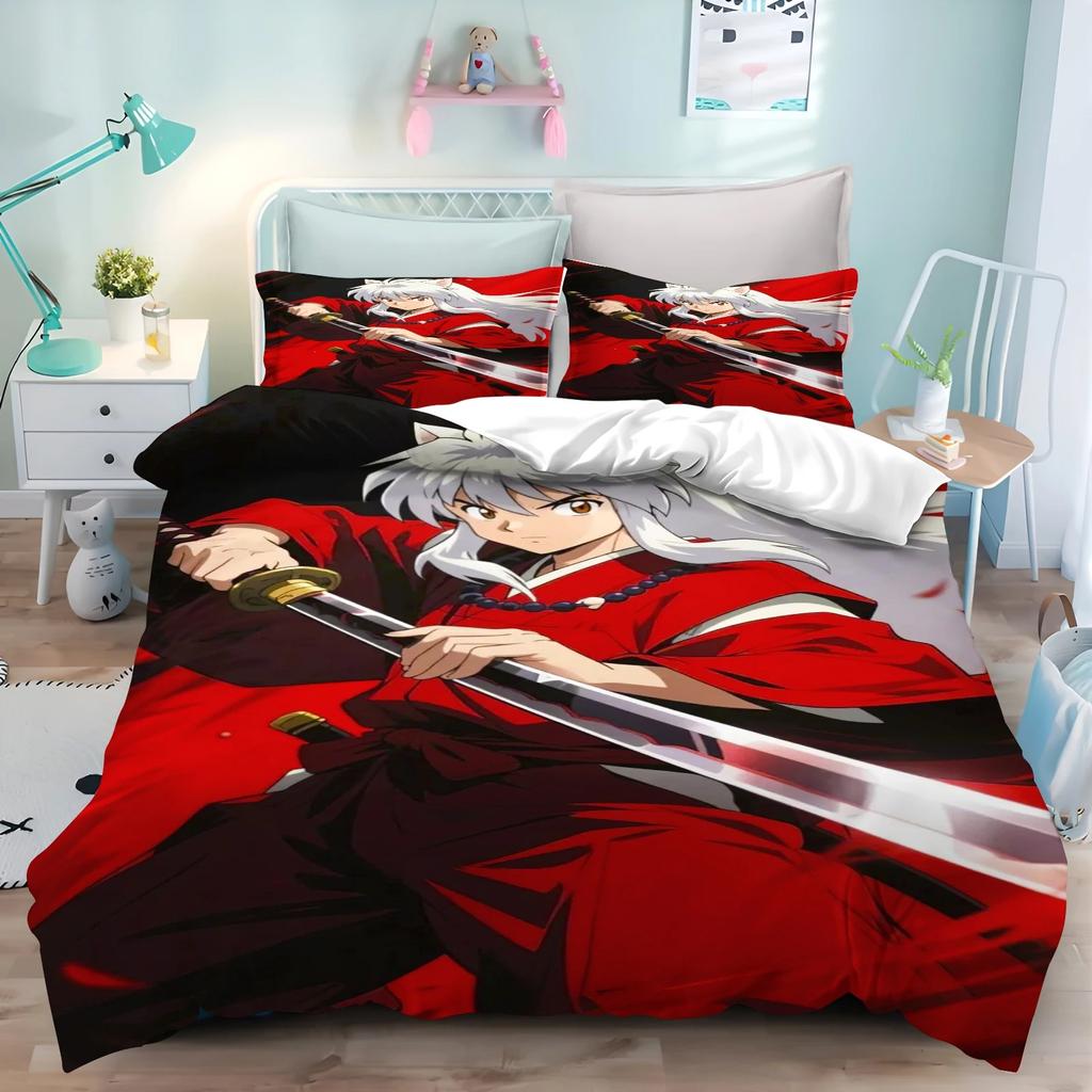 Cartoon Japanese Anime Inuyasha Duvet Cover Set Kawaii Quilt Cover Pillowcase Kids Bedding Set Gifts Suitable for Boys and Girls