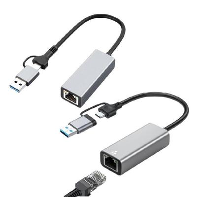 Two USB C and USB A Ethernet Adapter 1/2.5Gbps Gigabit LAN Converters Plugs and Play Design For Multiple OS