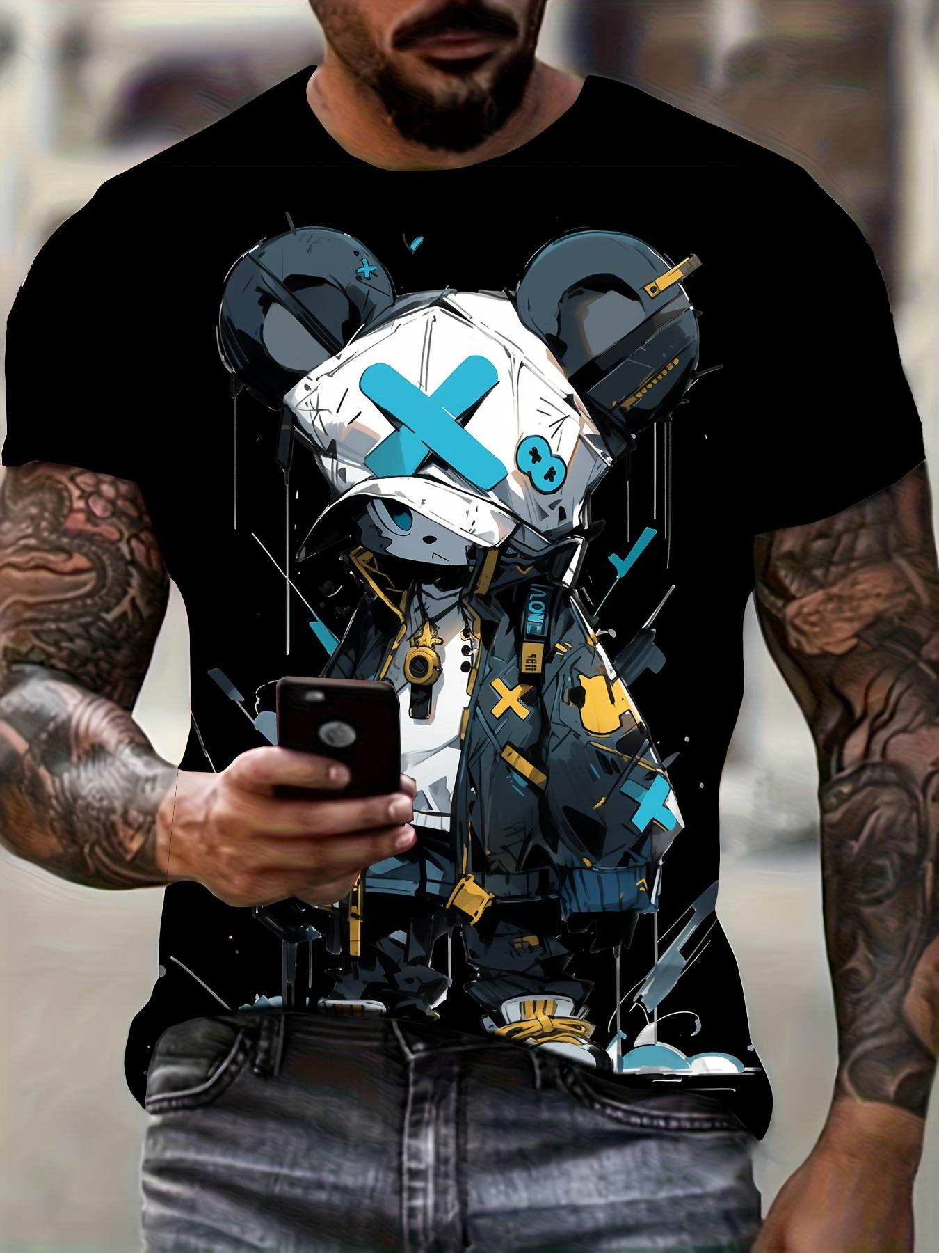 

Дышащая футболка с мультяшным принтом — уличный стиль, слегка эластичная, стандартный крой, короткий рукав, для подростков, летняя повседневная одежда XXXXXL чёрный