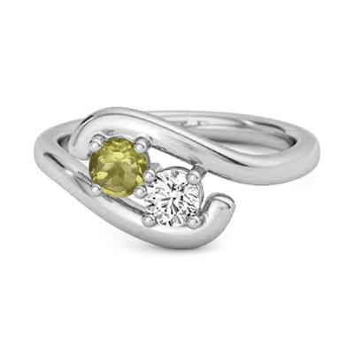 Peridot Two-Stone Bypass Ring -925 Sterling Silver