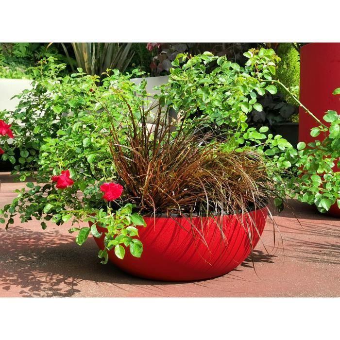 Coupe pot de fleurs - RIVIERA - Granit - D40 H15 cm - Rouge