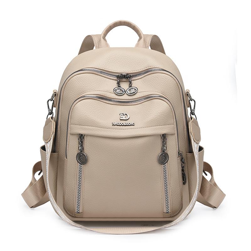 PU Convertible Backpack with Dual Front Vertical Zippers Casual Daypack for Women Daily Travel