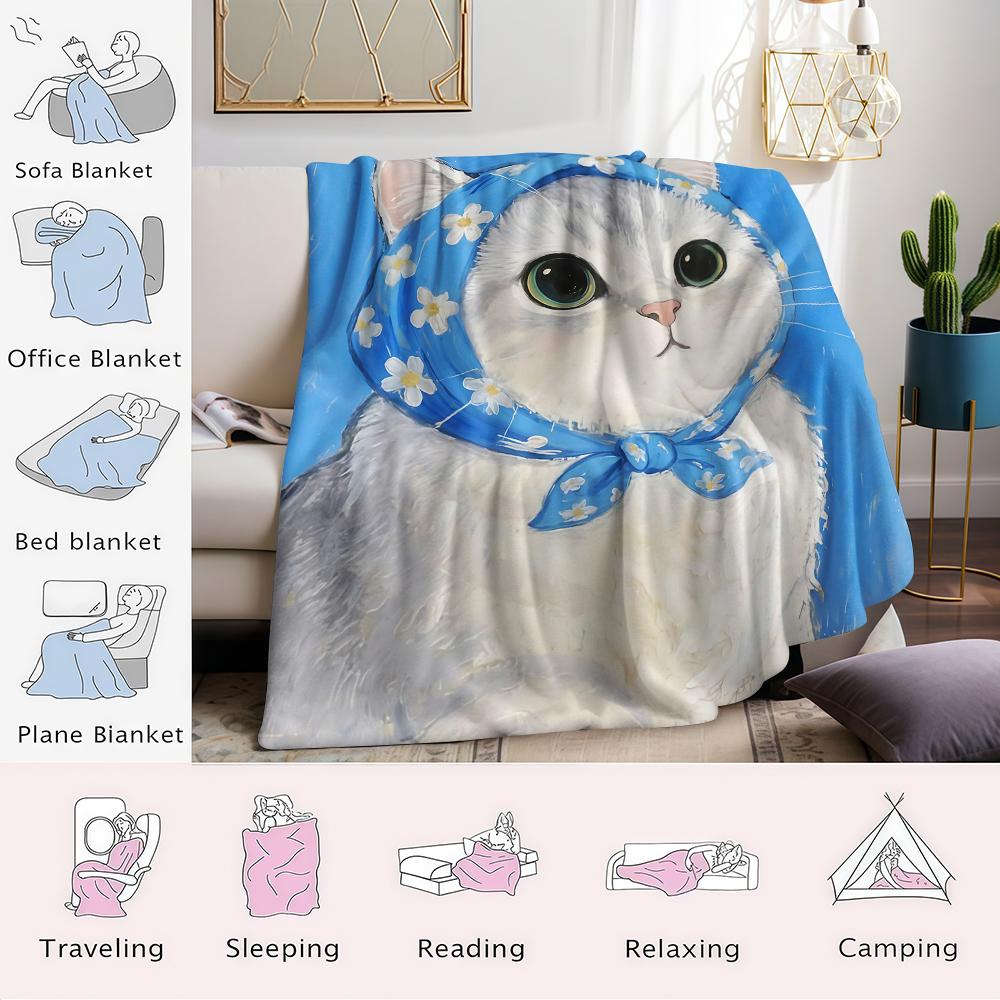 Daisy Scarf Kitty Flannel Blanket Warm Soft Halloween Christmas Couch Warm Cozy Decorative Decor Gift for All Season
