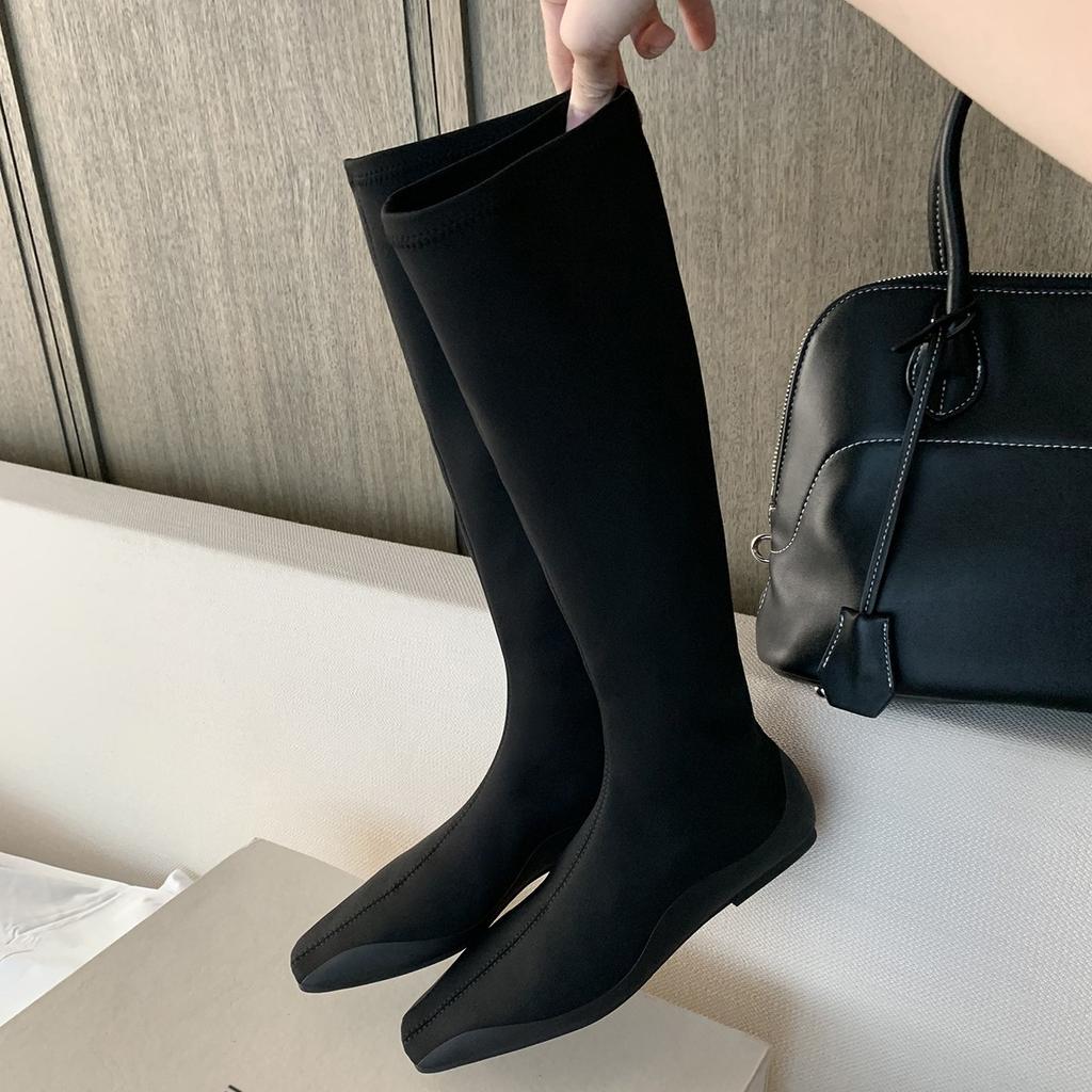 Spot second hair! Grape mother same shoes fashionable comic legs temperament square head flat bottom bare boots bag legs thin boots women