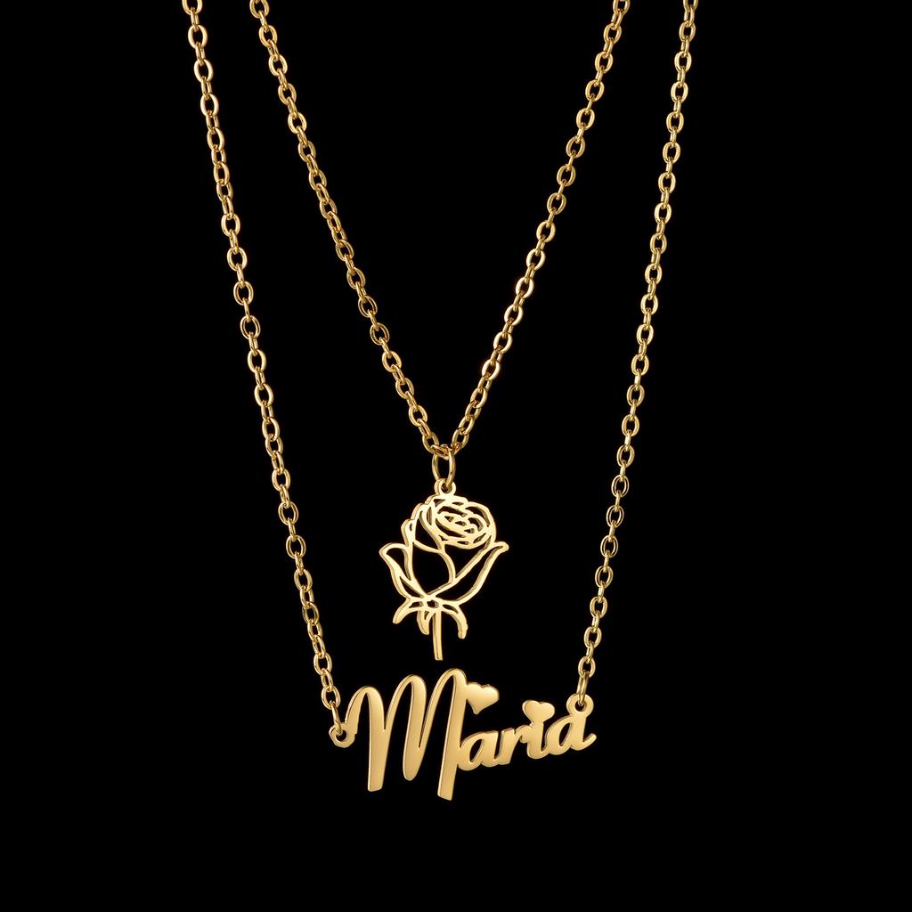 Atoztide Personalized Custom 2 Layer Names Pendant Necklace for Women Stainless Steel Heart Cross Fashion Christmas Jewelry Gift