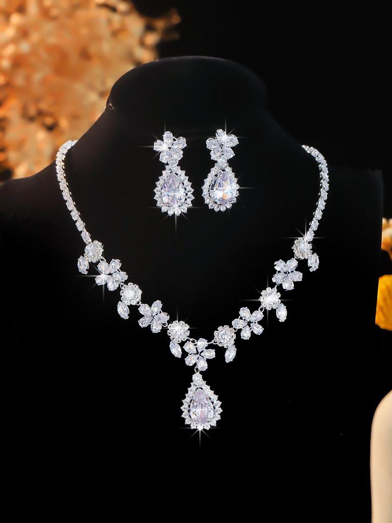 Elegant Rhinestone Zirconia Necklace & Jewelry Set for Bridal & Evening Wear
