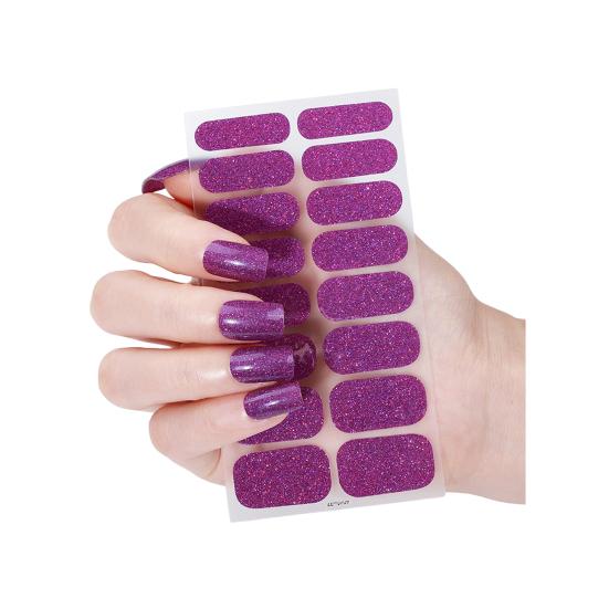 Glitter Nail Polish Strips with File Easy Apply Remove Self Adhesive Women Full Nail Sticker Home Manicure DIY Nail Art Decoration Wrap