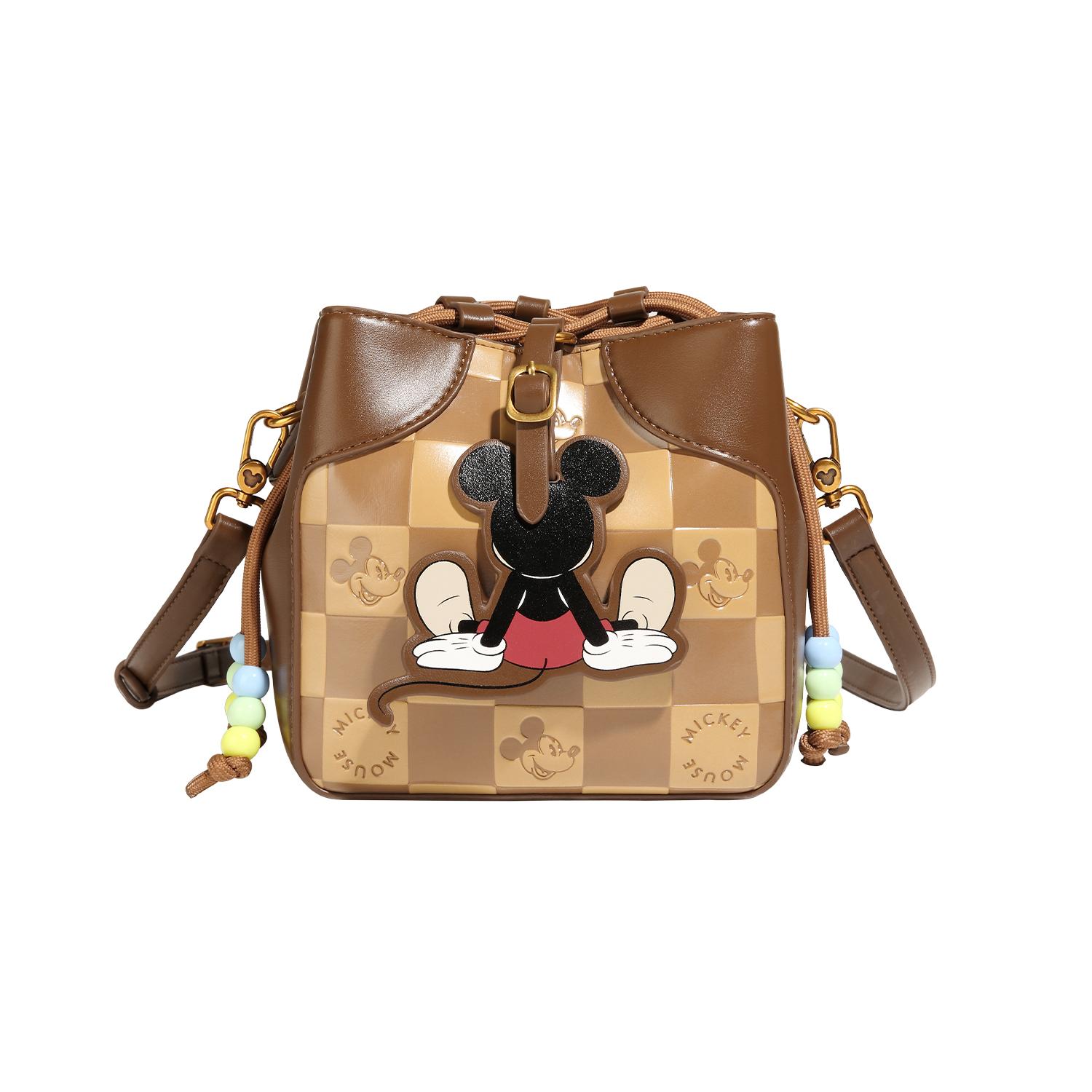 

New Disney Mickey Series PU Bucket Bag, Shoulder Bag Trumpets Women s Coffee BMK-71280K 17.0*11.9*16.0CM