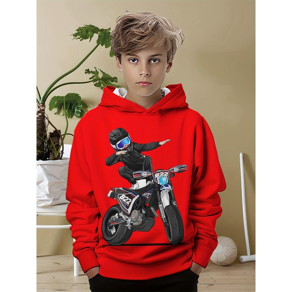 ETST 005 Kinderkleding Jongens Hoodies Lange Mouw 3D Motorrijder Print Kinderen Lente Herfst Kleding Casual Stijlvolle Outdoor Jongenskleding Tops 110