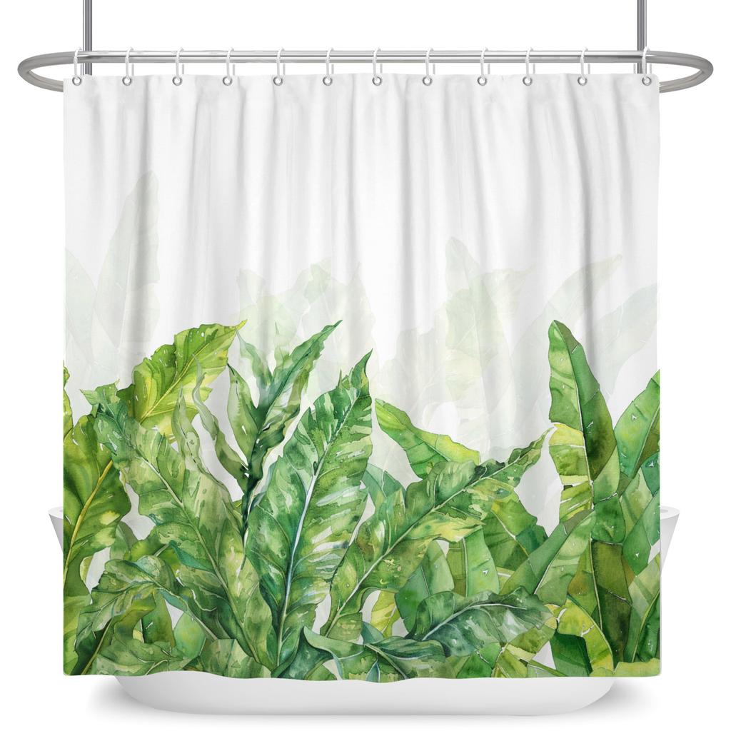 Tropical Banana Leaf Shower Curtain Waterproof Easy To Clean Privacy Protection Print Green Plant Design Modern Nontoxicmaterial