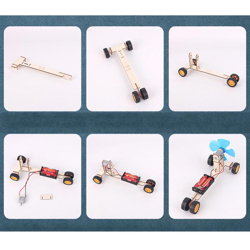 Wooden Wind Power Car Diy Electronic  Kit Science Experiment Creative Assemble Model Teaching Aids