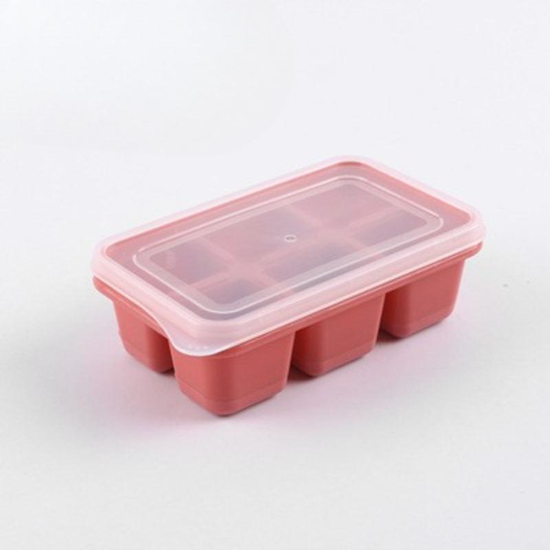 

6-секционный контейнер для кубиков льда с мягким дном и крышкой, силиконовый холодильник, маленький контейнер для льда розовый