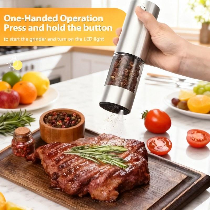 Electric Salt and Pepper Grinder Set, UsB Rechargeable,Adjustable Coarseness, LargeCapacity, Auto Grinders with LED Light