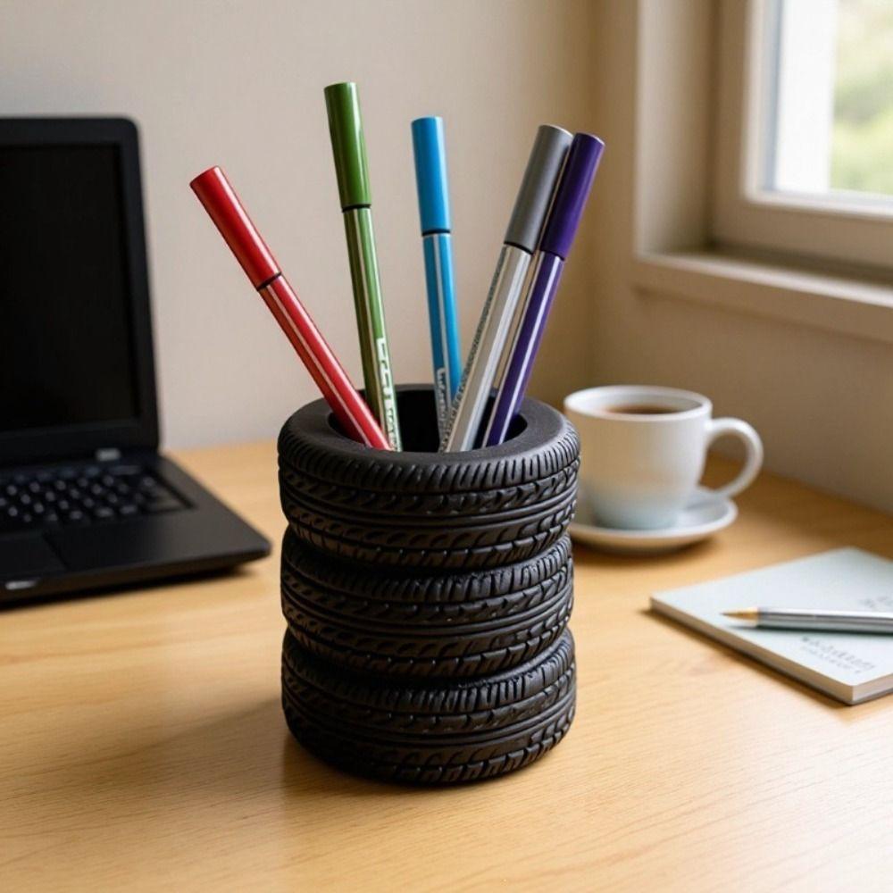 Tire-Shaped Pen Holder Multifunctional Desk Storage Ornament Unique Desktop Organizer  Gift