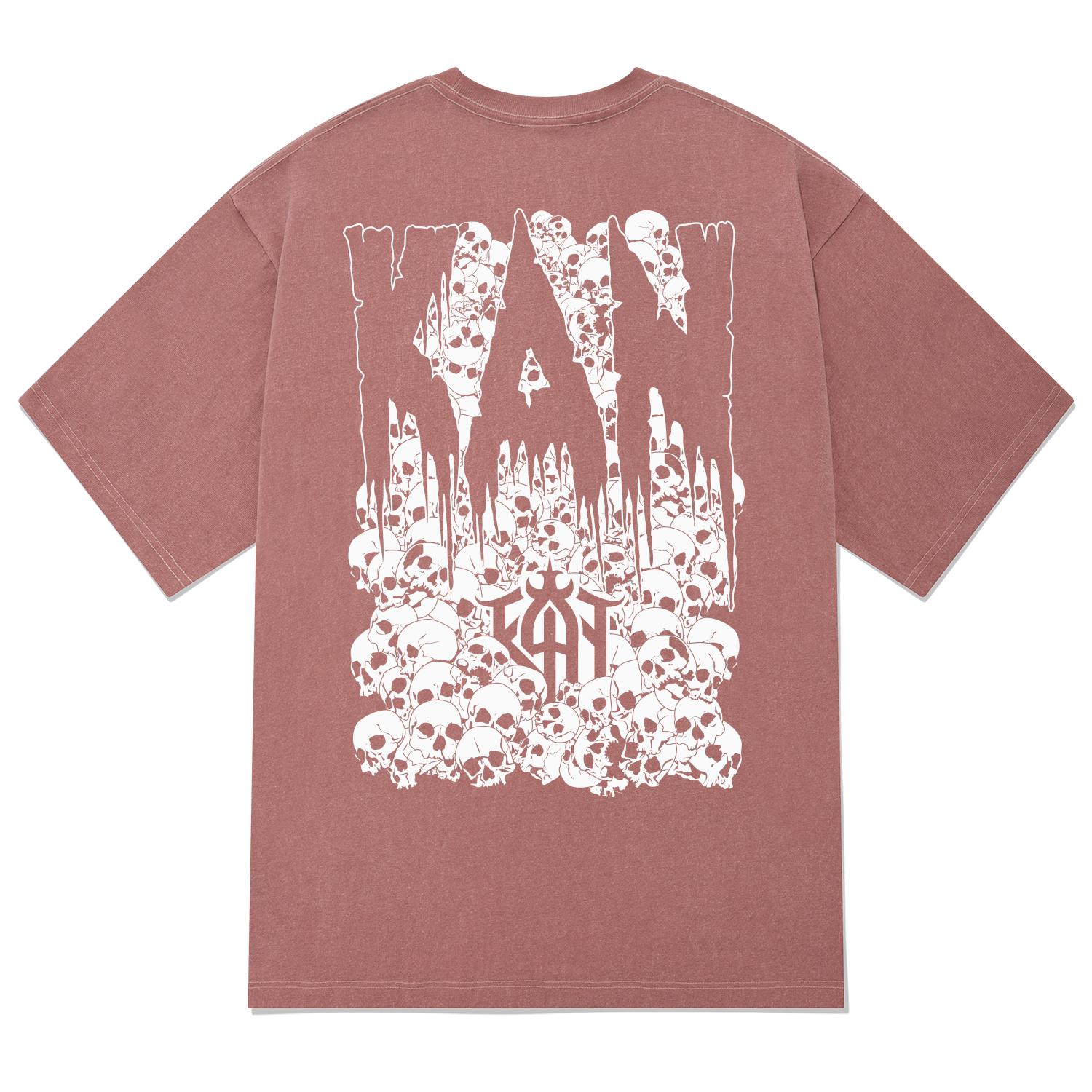 Khan 6312 Ktpp0093 Dark Skull Pigment Short Sleeve T-Shirt - Pink Pink/L