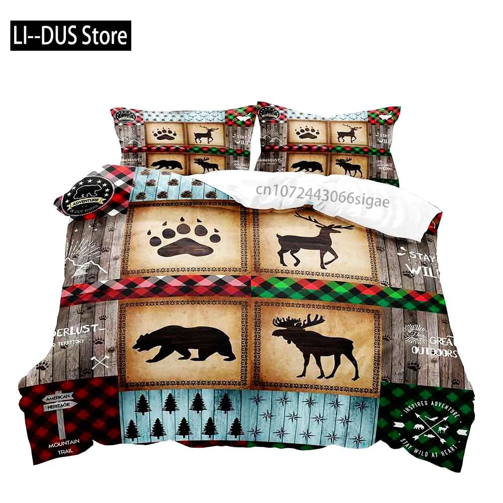 Moose Black Bear Duvet Cover Queen Set Wildlife Deer Bedding Set Rustic Bedroom Decor for Men Boyfriend Teen Boy2 Pillowcases