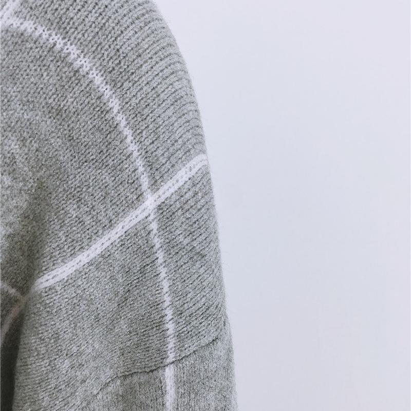 IHUASU Women's Autumn and Winter High Neck Pullover Loose Commuter Knit Sweater Plaid Fashion Jumper