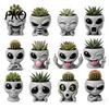 Office Desk Planter Funny Alien Face Planter, 3D Printed Novelty Plant Pot, Cute Gray Cactus Pot Head for Succulents Cacti Home Table Shelf