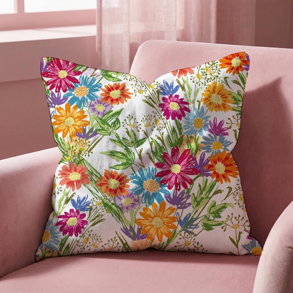 Spring Flower Print Cushion Cover Multi-Scene Pillow Cover for Home & Car - Reversible, Soft & Durable for Daily Use