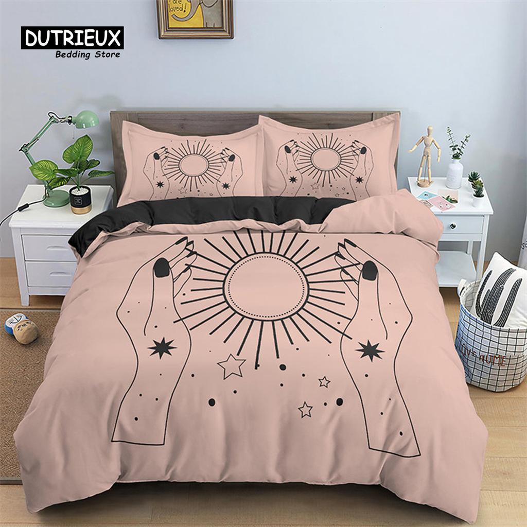 Sun And Moon Duvet Cover Mystical Hamsa Hand Bedding Set Microfiber Divination Eyes Comforter Cover King For Kids Adult Bedroom