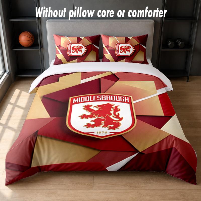 Juego de Ropa de Cama con Diseño del Middlesbrough FC 1 Funda Nórdica + 2 Fundas de Almohada Suave Transpirable Ropa de Cama para el Hogar