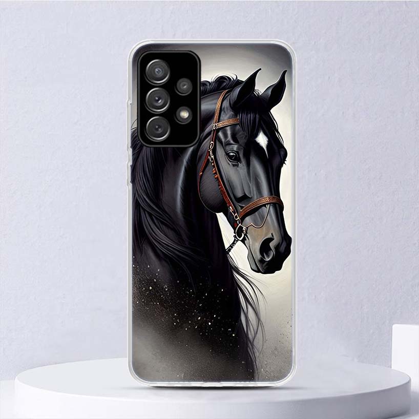 Animal Black Horse Soft Case For Samsung Galaxy A52 A51 A50S A12 A10S A20S A30S Phone Cover A71 A41 A31 A21S A70 A40 A20E A11 A5