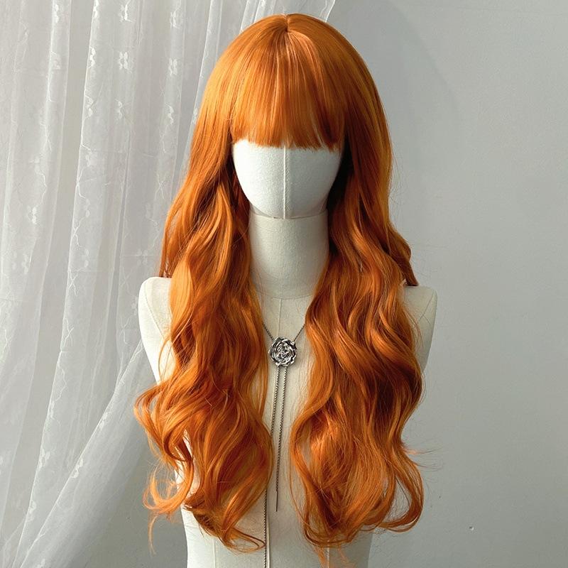 Full Bangs Long Curly Hair Set Women'S Wig Personalized Fashion Outdoor Party Simulation Head-Wearing Synthetic Wig