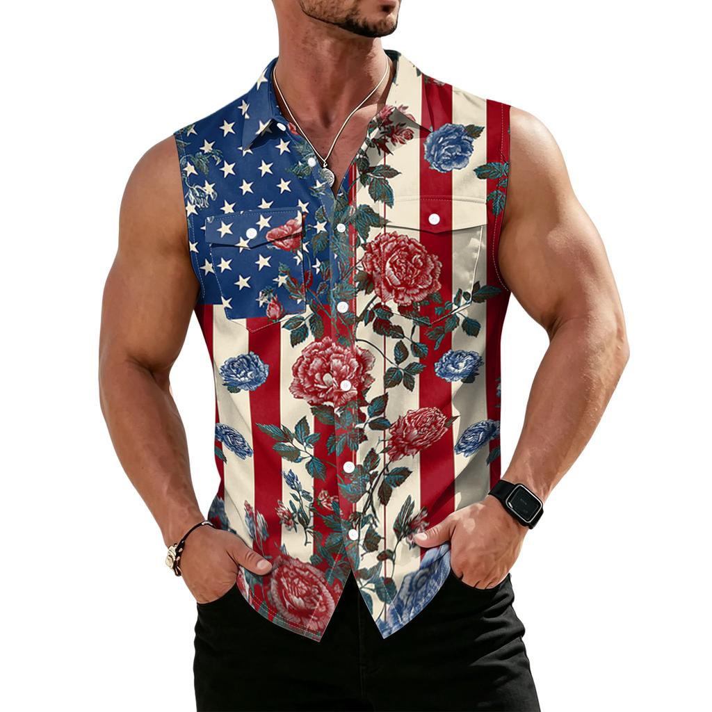 Men's Workwear Lapel Button-Down Vest Shirt - Lightweight Sleeveless Top