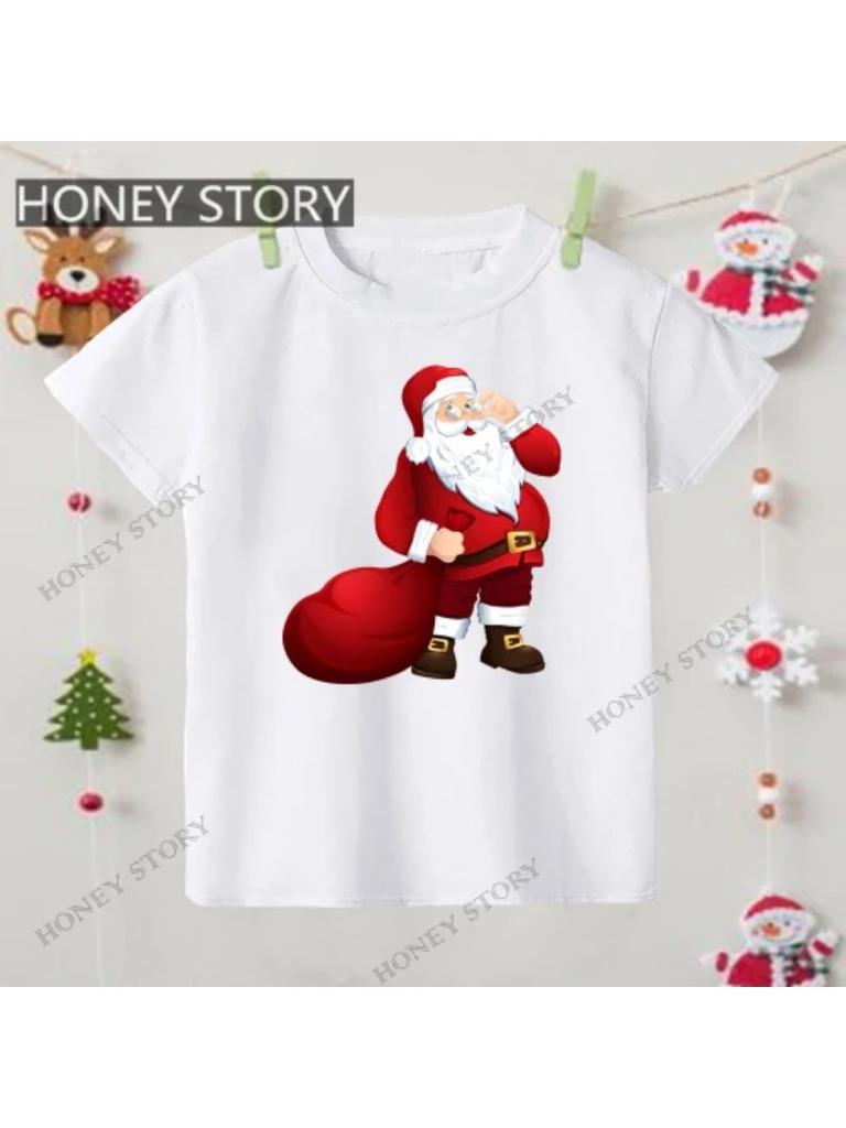 Merry Christmas T Shirt Christmas Christmas Snowman Pattern Children's Boys and Girls Short-sleeved T-shirt