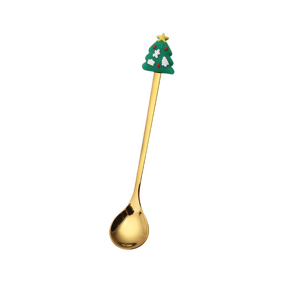 J Stainless Steel Christmas Dessert Spoon & Fork Set with Character Pattern - Festive Stirrer for Coffee & Desserts
