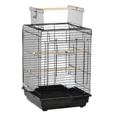 Steel Bird Cage with Openable Top, Stand, Tray, Handles, Feeding Bowls for Parakeet Cockatiel - Black