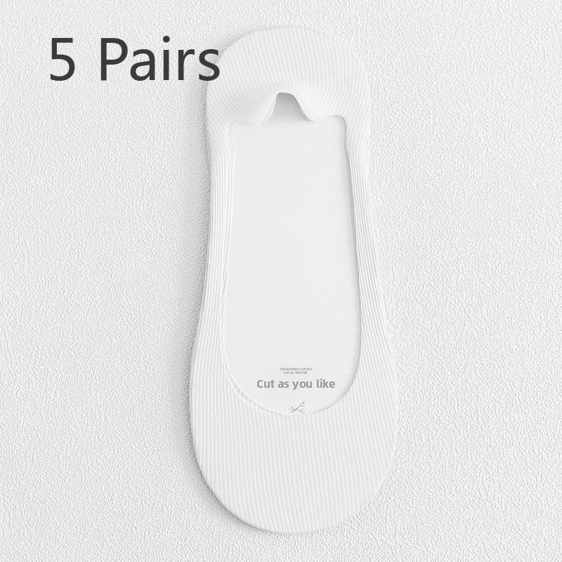 5 Pairs of Female Summer Thin Shallow Mouth Invisible Ice Silk Boat Socks