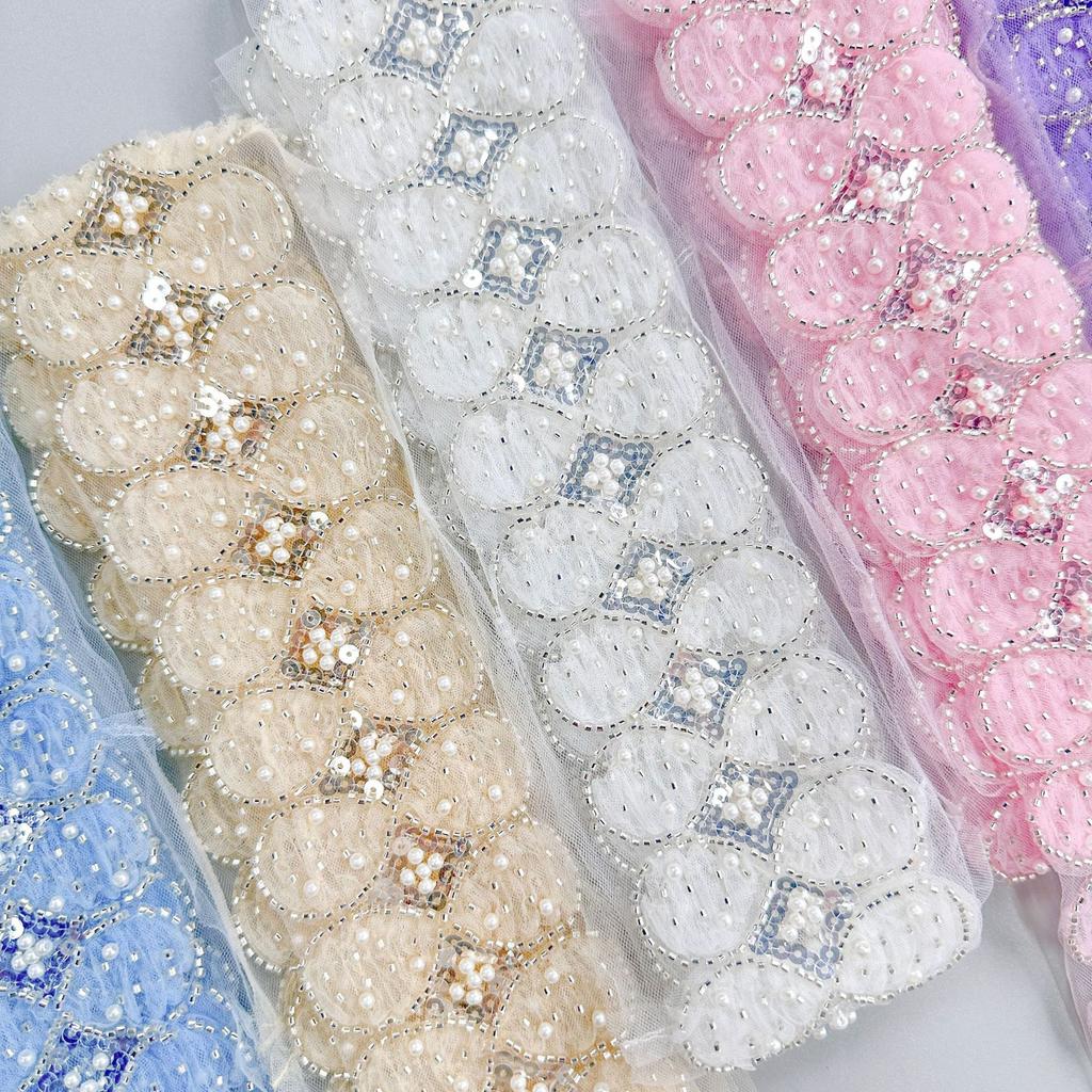 8Cm Ethnic Style Bead Lace Exquisite Mesh Multi-Color Sequins Barcode Clothing Hair Accessories Decorative Lace