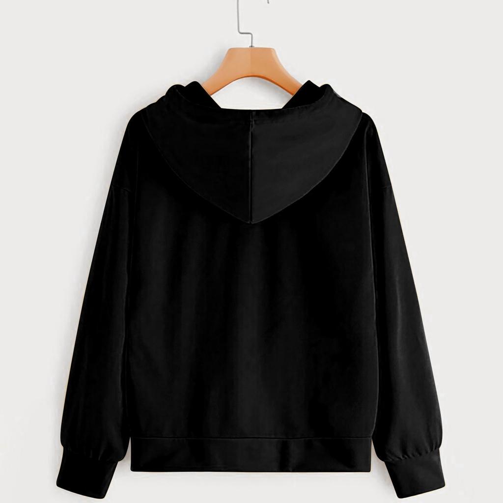 Women's Fashion Casual  Print Hooded Sweatshirt Loose Sports Tops Pullover