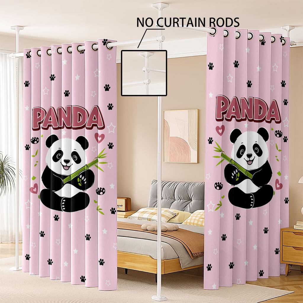 2pcs Giant Panda Printed Perforated Blackout Curtains In Multiple Sizes   Easy To Install For Living Room Bedroom Home Decoration
