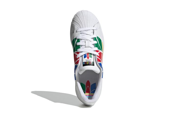 Adidas Originals SUPERSTAR Pure J Comfortable Abrasion Resistant Low top Kids' Skateboarding Shoes White Multicolor FW4005